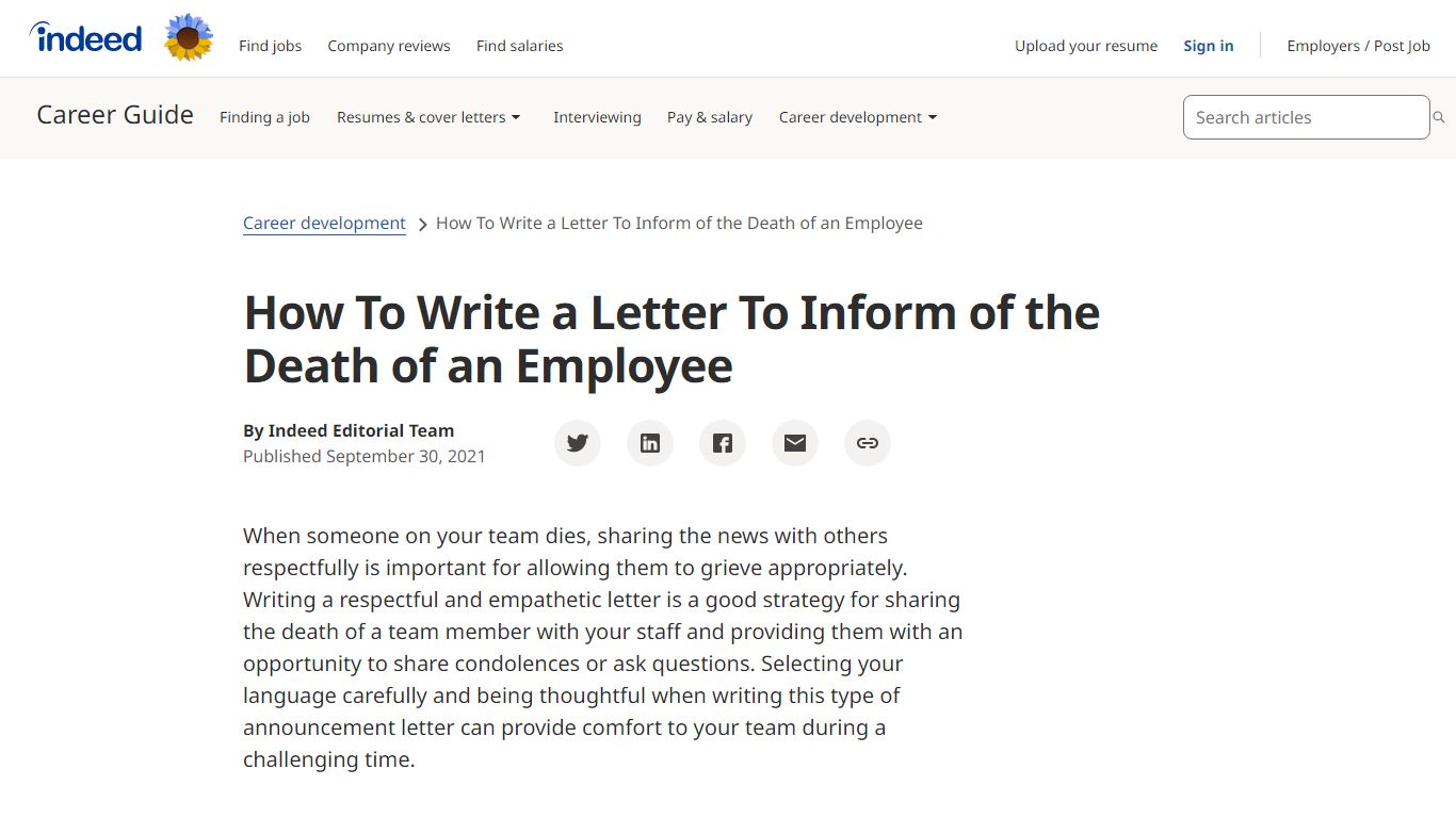 How To Write a Letter To Inform of the Death of an Employee