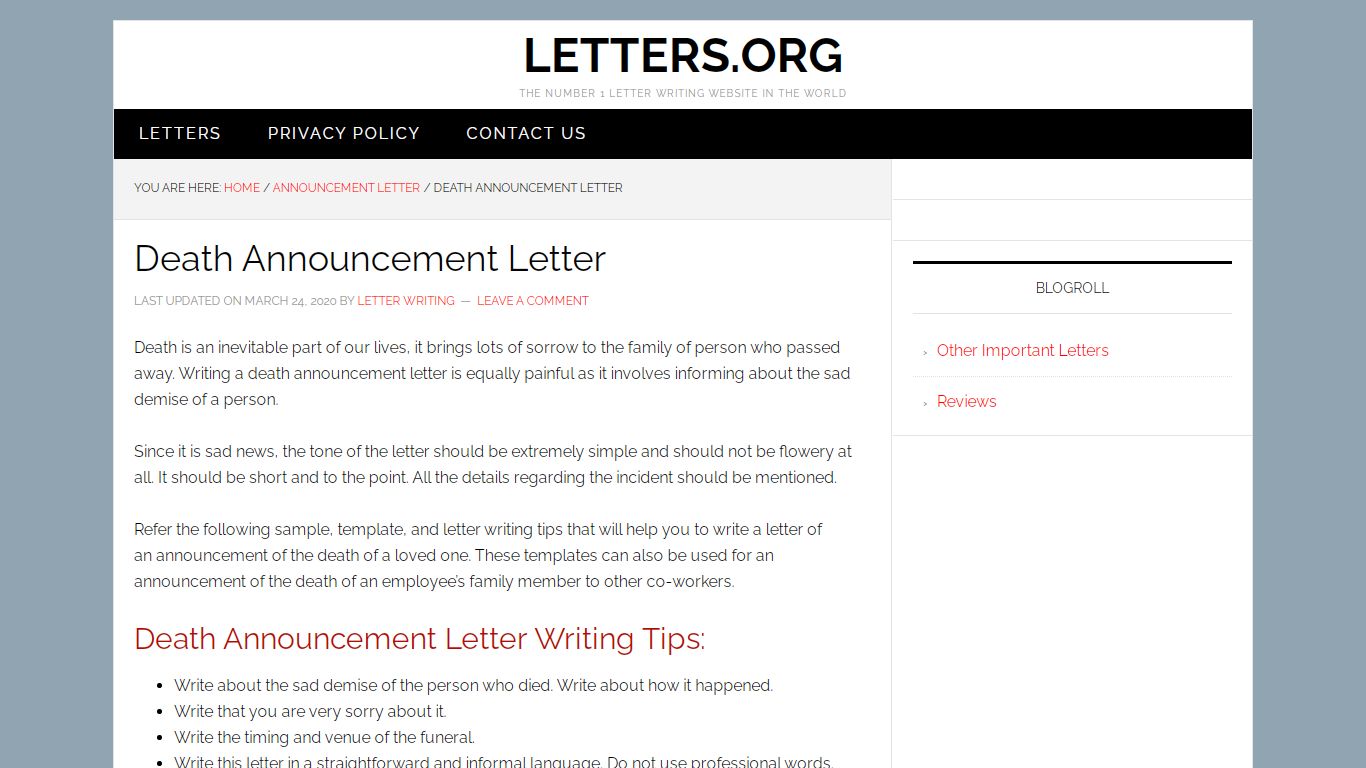 How to Write a Death Announcement Letter? Sample & Format