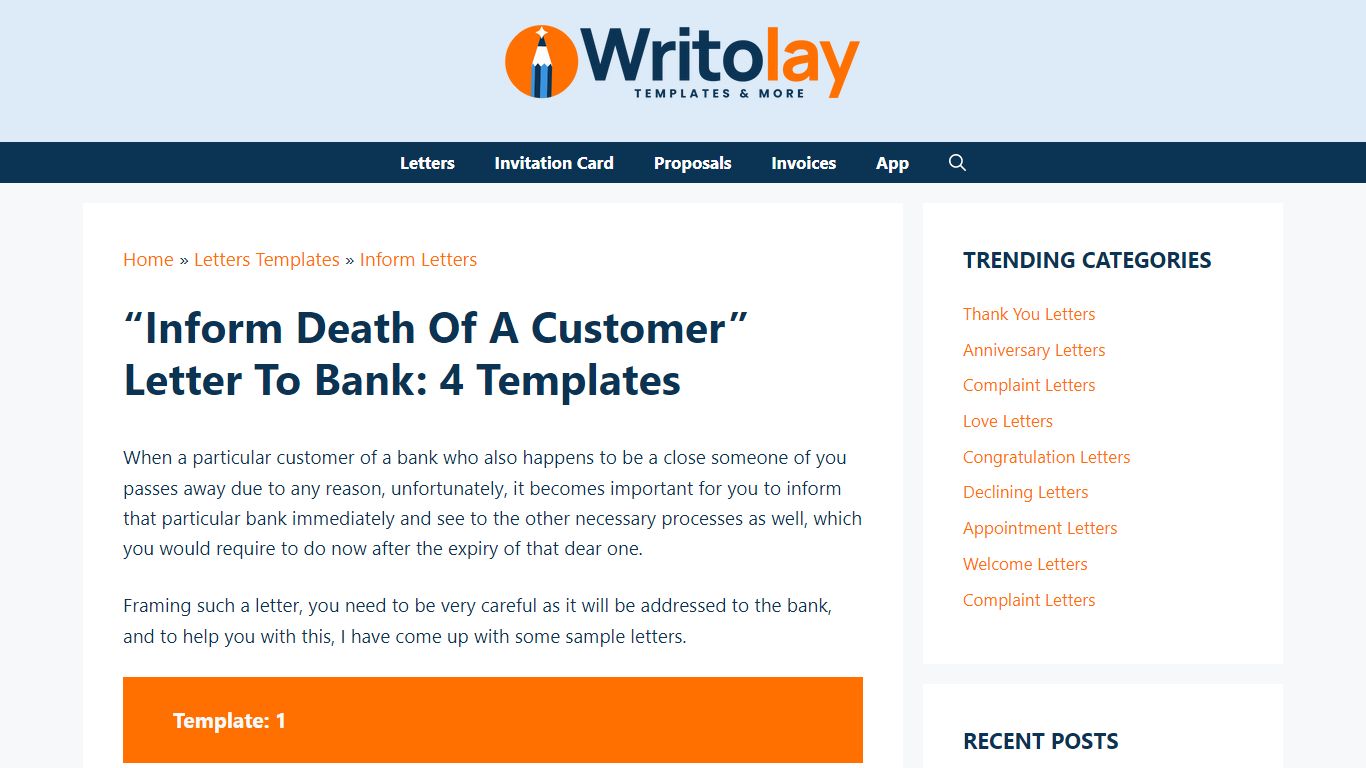 “Inform Death of a Customer” Letter to Bank: 4 Templates