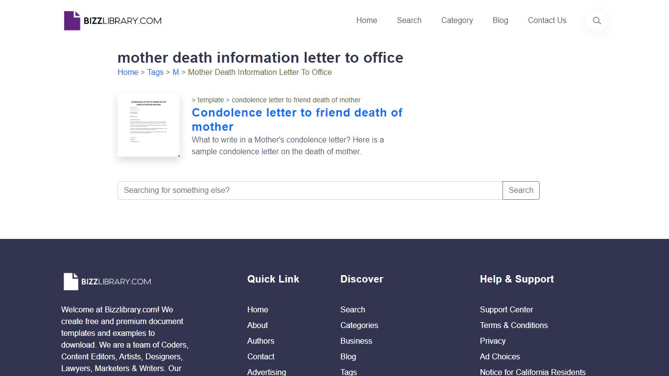 mother death information letter to office - bizzlibrary.com